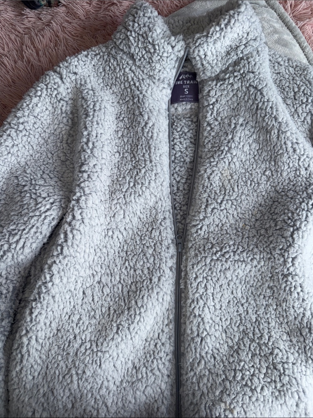 Cozy Light Gray Sherpa Zip Jacket